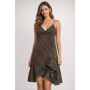 Women's American Living Plaid Linen Blend Fairy Dress Size 16